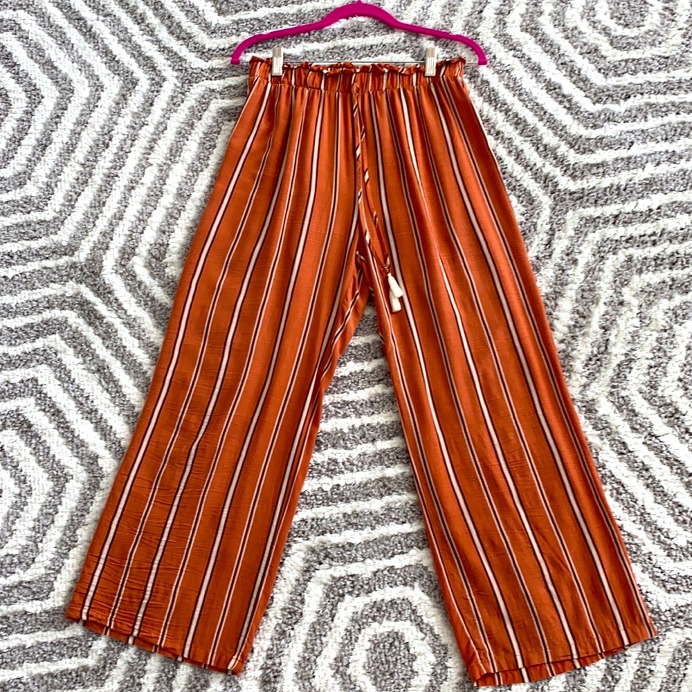 High-Waisted Striped Straight-Leg Casual Pants